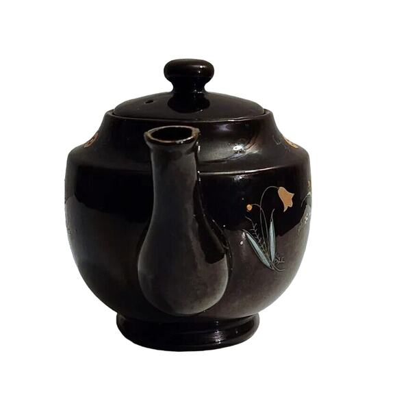 Hand Painted Vintage Brown Betty Redware Teapot Moriage Enamel Made In Japan - Picture 2 of 8